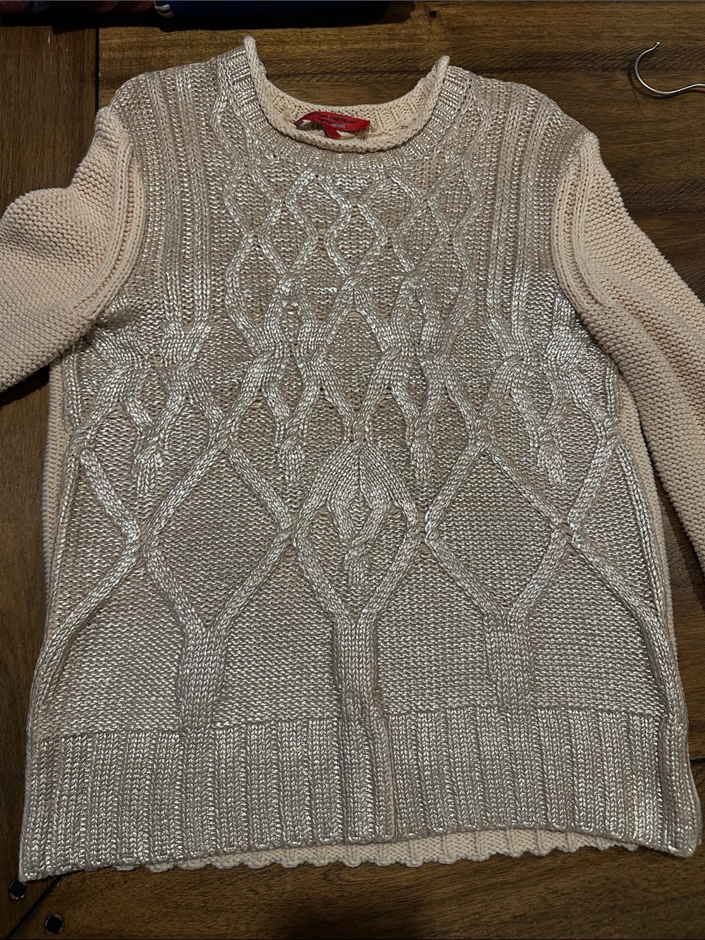 Narciso Rodriguez Cream Metallic Cable-Knit Crewneck Sweater